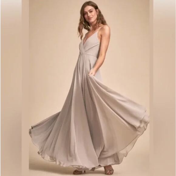 ANTHROPOLOGIE x BHLDN Eva Maxi Dress Fog Gray Sz S {H25} - Picture 2 of 13